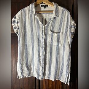 Velvet Heart Blue and White Striped Shirt‎ large linen blend